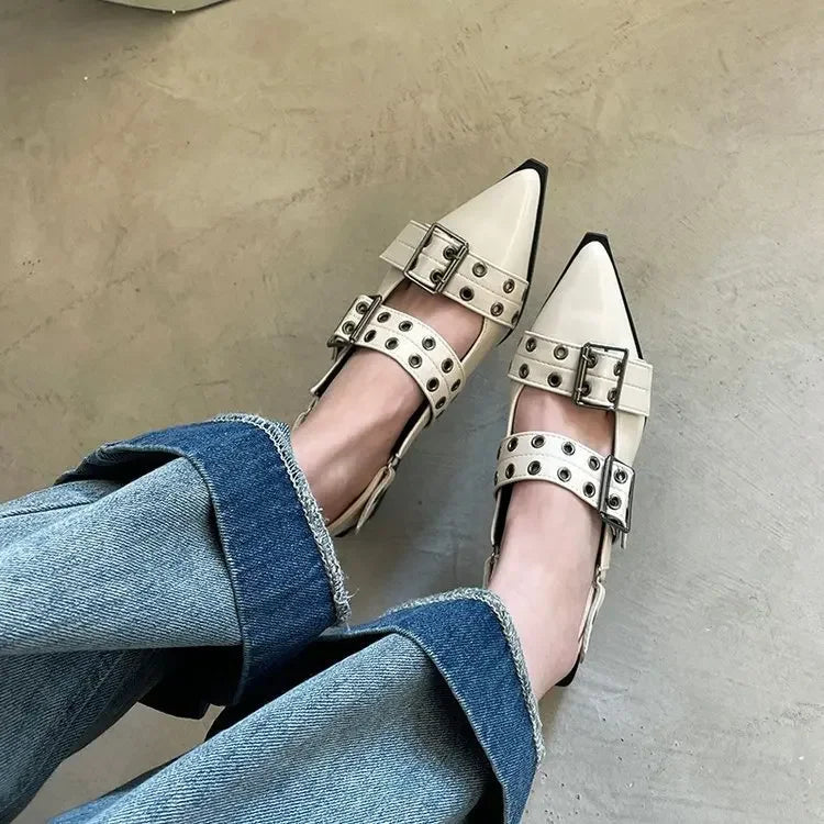 2024women's sandals summer  Ballet flats women Pointed rivet single shoe Platform Women Sandals zapatos de mujer tendencia