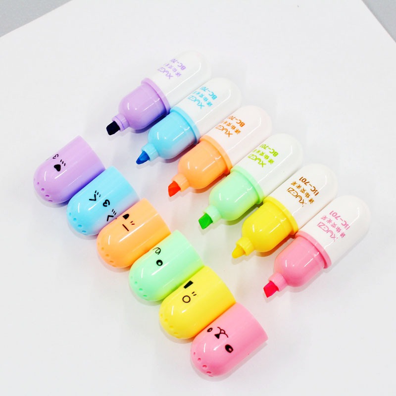 6 Pcs/lot Capsules Styling Highlighter Mini Pill Highlight Marker Color Cute Pens School Office Writing Painting Stationary