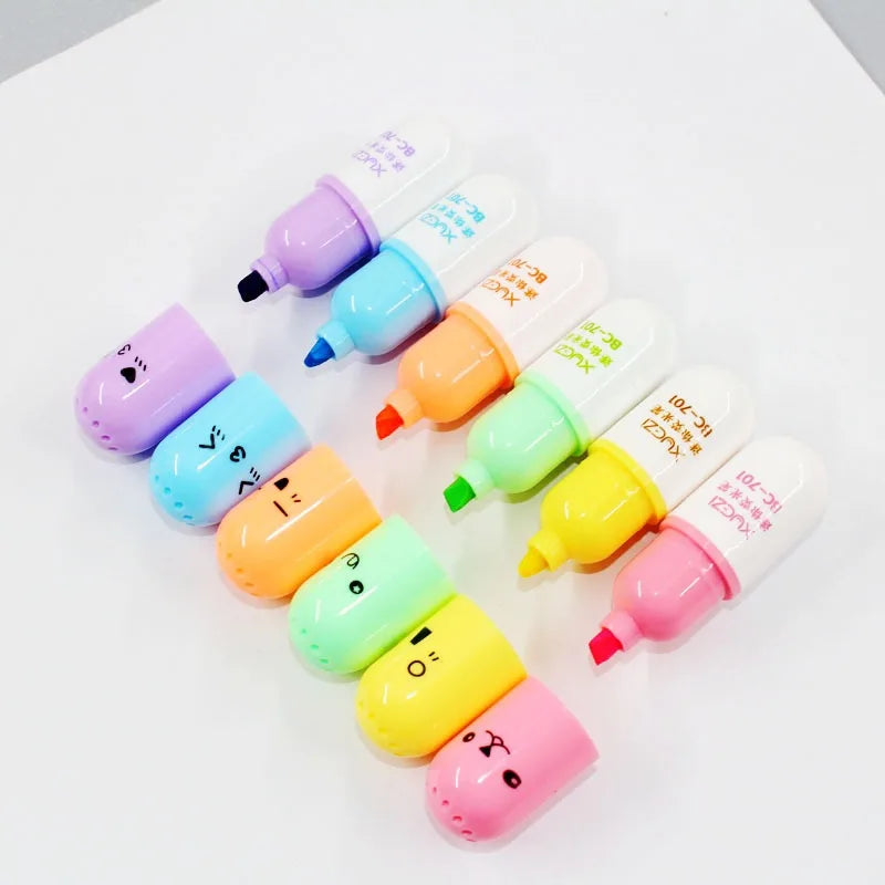 6 Pcs/lot Capsules Styling Highlighter Mini Pill Highlight Marker Color Cute Pens School Office Writing Painting Stationary