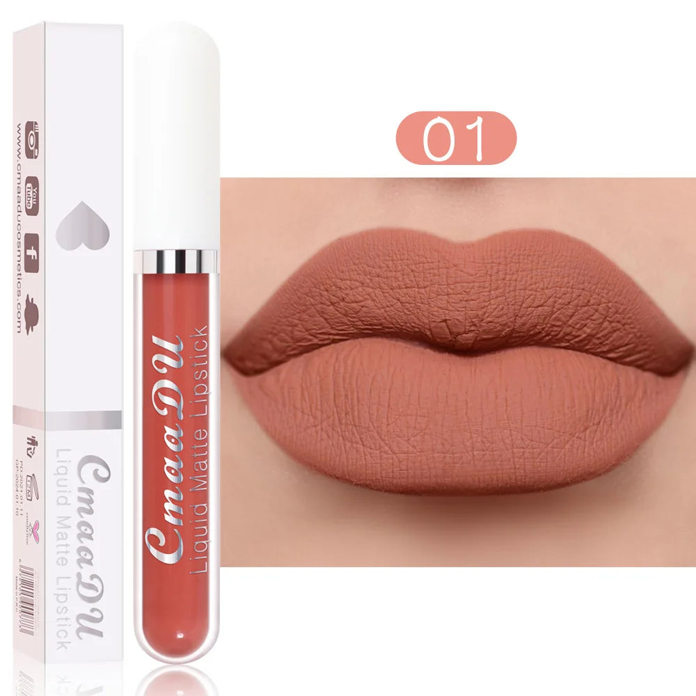 Sexy Long Lasting Velvet Matte Lip Gloss Liquid Lipstick Lip Makeup Women Beauty Red Nonstick Cup Waterproof Lip Gloss 18 Color