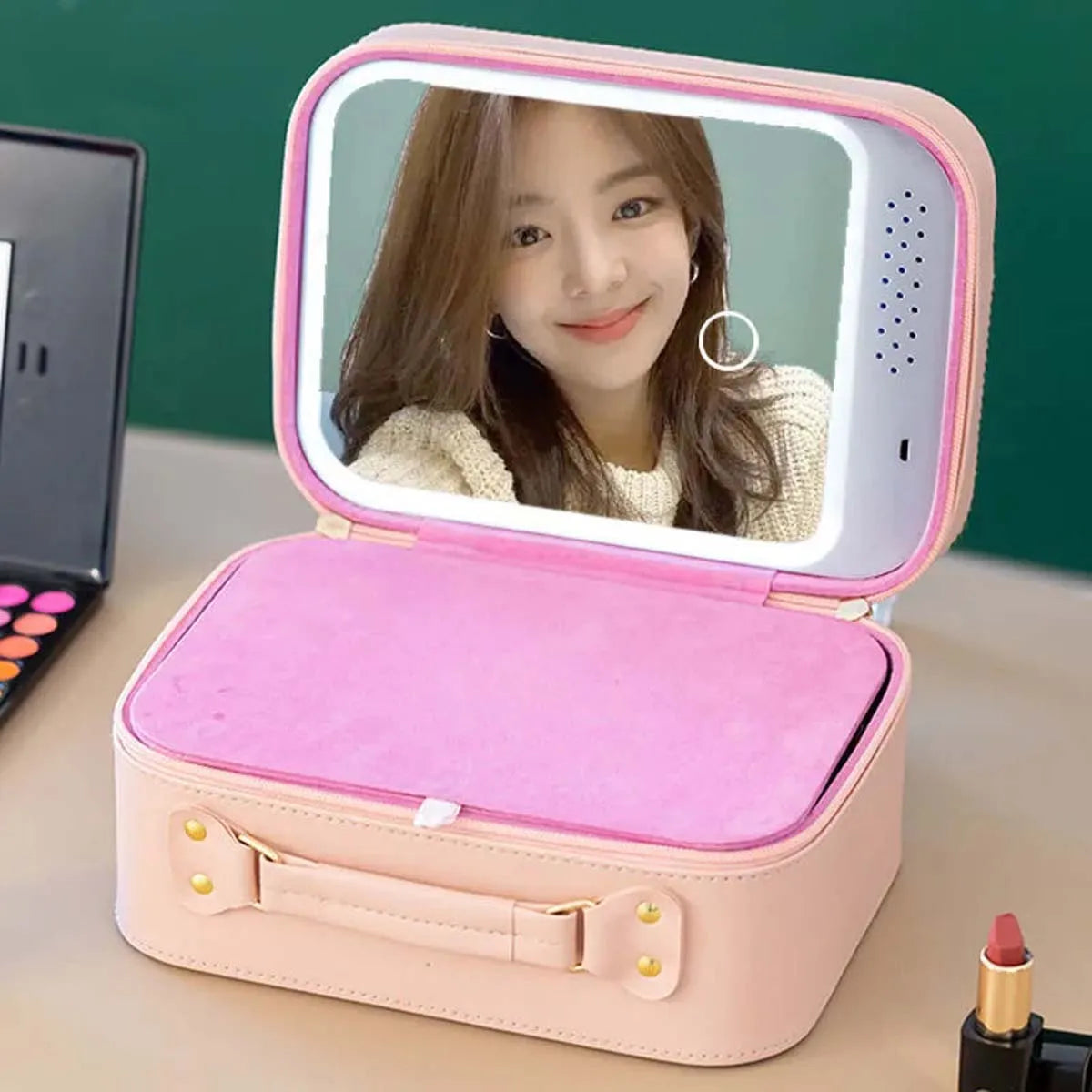 LED makeup bag with mirror large capacity cosmetics portable makeup professional with makeup box storage bag wholesale