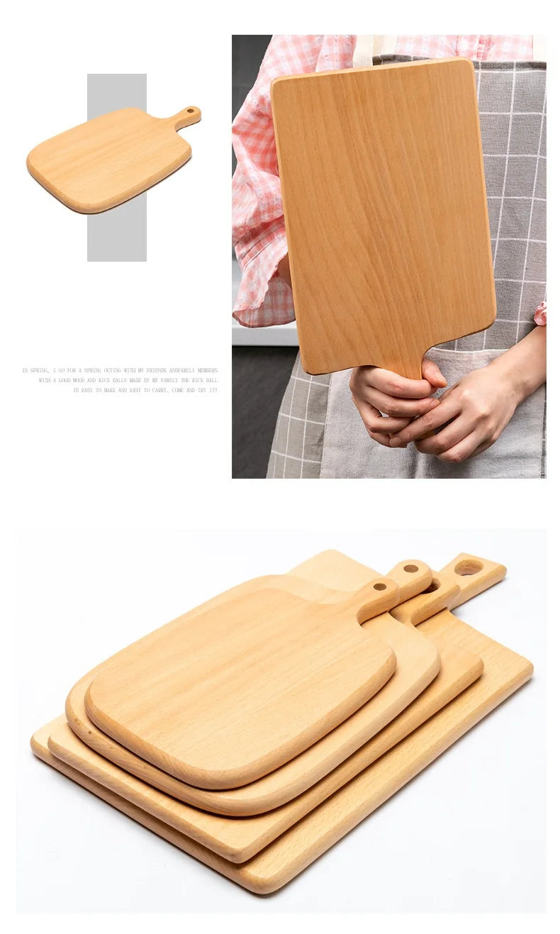 HEMU Beech Chopping Blocks Kitchen Wood Food Plate Wooden Pizza Sushi Bread Whole Wood Tray Cutting Board No Paint