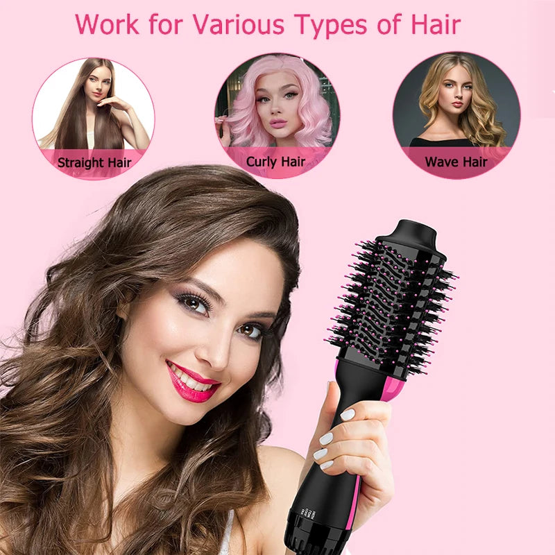 Women Hair Dryer Brush Hair Dryer Straightener Curler Massager 4 In 1 Rapid Warming One Step Volumizer Hot-Air Hair Brushes