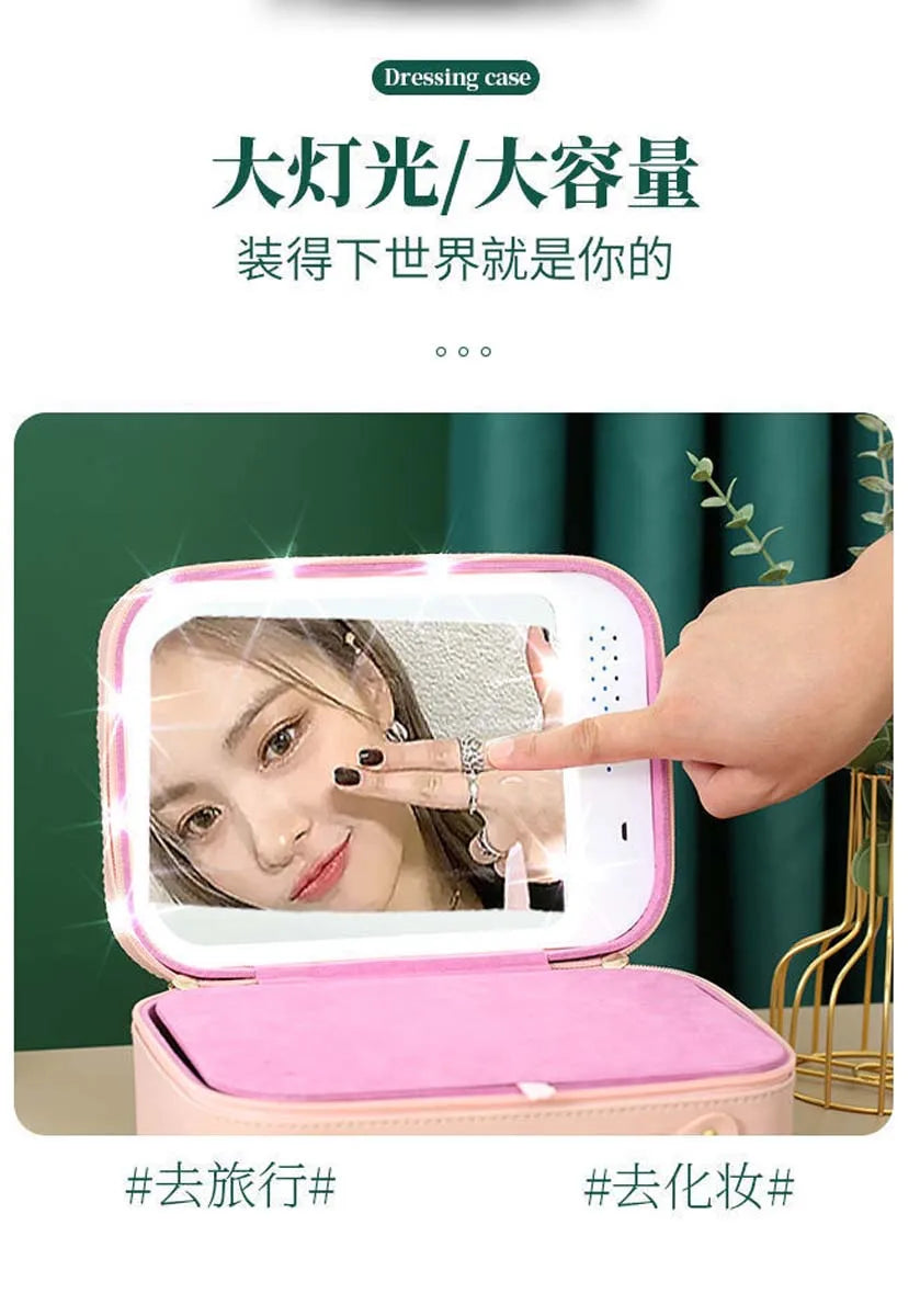 LED makeup bag with mirror large capacity cosmetics portable makeup professional with makeup box storage bag wholesale