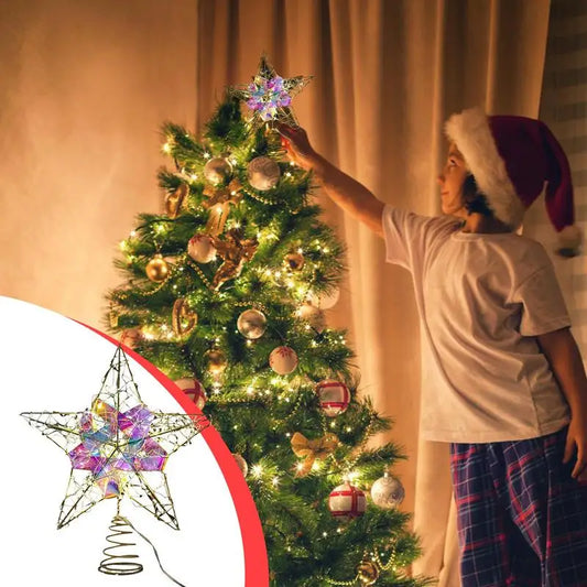 Christmas Tree Star Topper With Lights Decorative Star Tree Topper Colorful Five Pointed Star Metal Decorative Star With Light