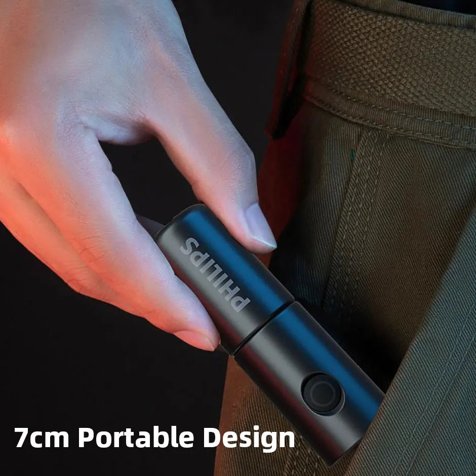 Philips 7cm Mini EDC Flashlight 300 Lumens Rechargeable LED Light with  Battery Portable Outdoor Lighting for Camping