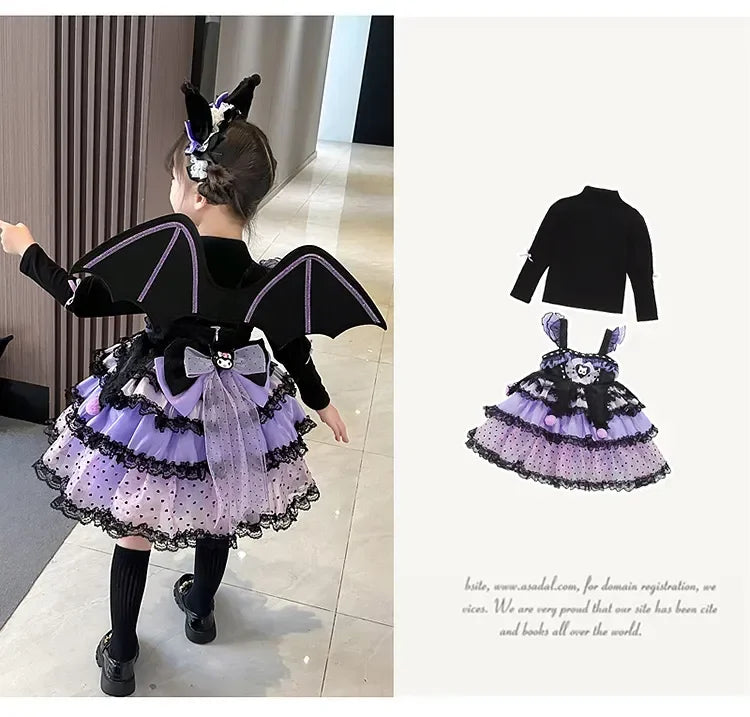 Sanrio Kuromi Spring and Autumn Girl Cute Cartoon Dress Lolita Birthday Party Role Play Tutu Dress Child Dress Gift Christmas