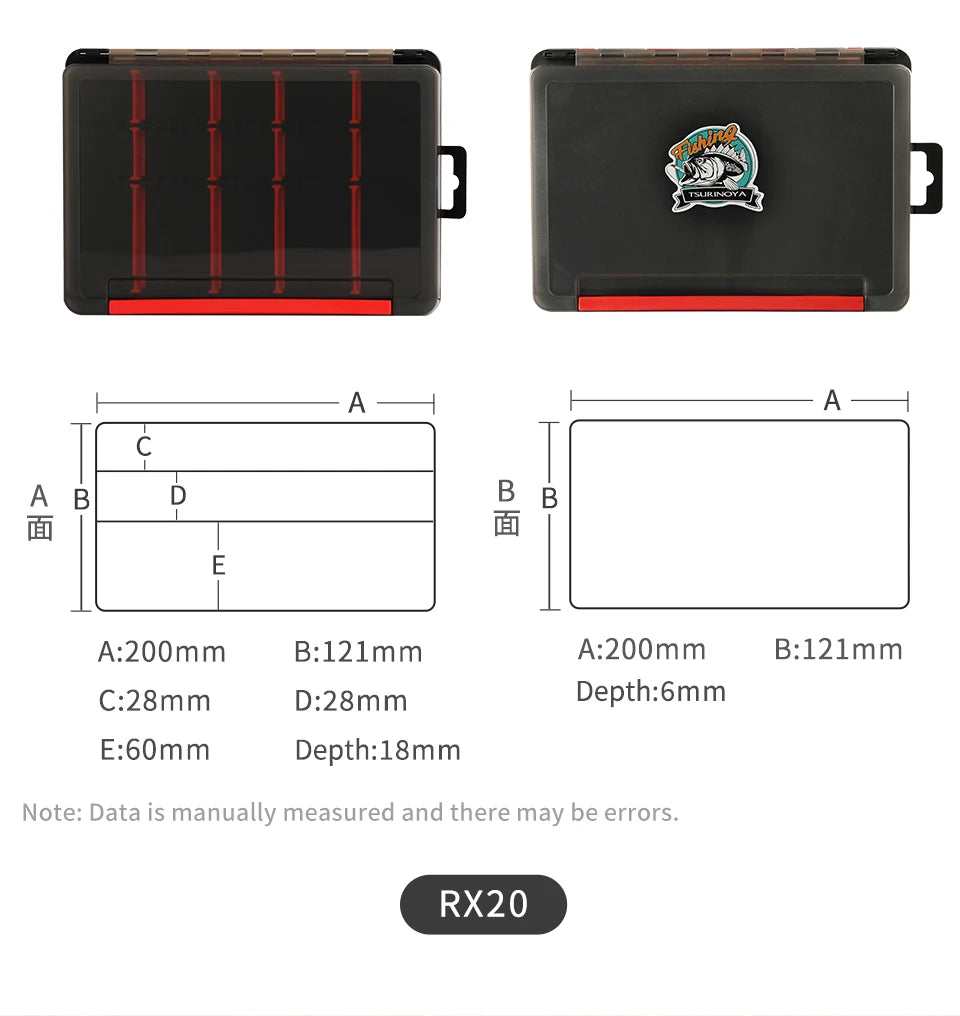 TSURINOYA Double Layer Soft Lure and Hooks Box RX17 Compartment Double Sided Hard Bait Boxes Fishing Tackle Storage Case