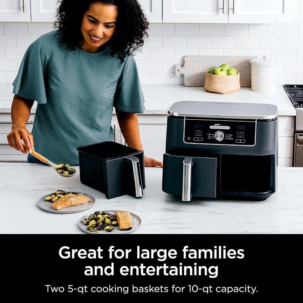 Air Fryers, 10 Quart, 6-in-1, 2 Independent Frying Baskets, Match Cook & Smart Finish, Kitchen Appliances,  Air Fryers