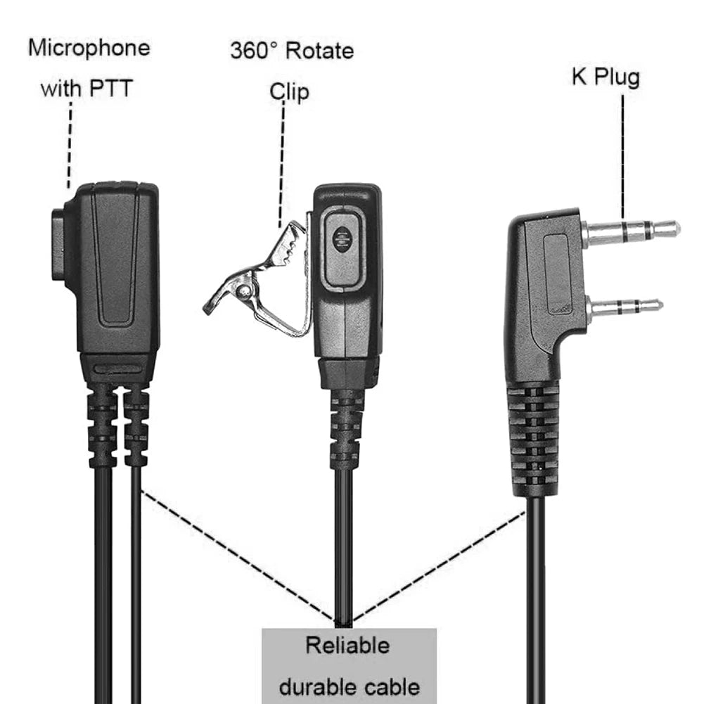 2Pin PTT MIC Walkie Talkie Headset Headphone Covert Acoustic Tube In-ear Earpiece For Kenwood TYT Baofeng UV-5R BF-888S CB Radio