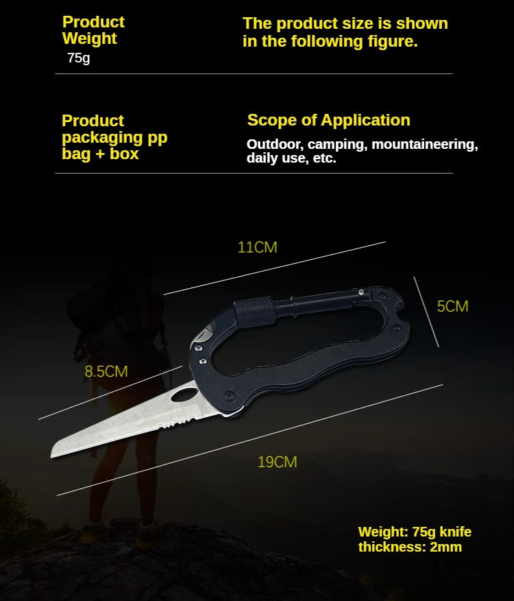 Mountain Climb EDC Stainless Steel Mini Knife Carabiner Multitool Folding Pocket Portable Outdoor Pocket Knife Military Tactical