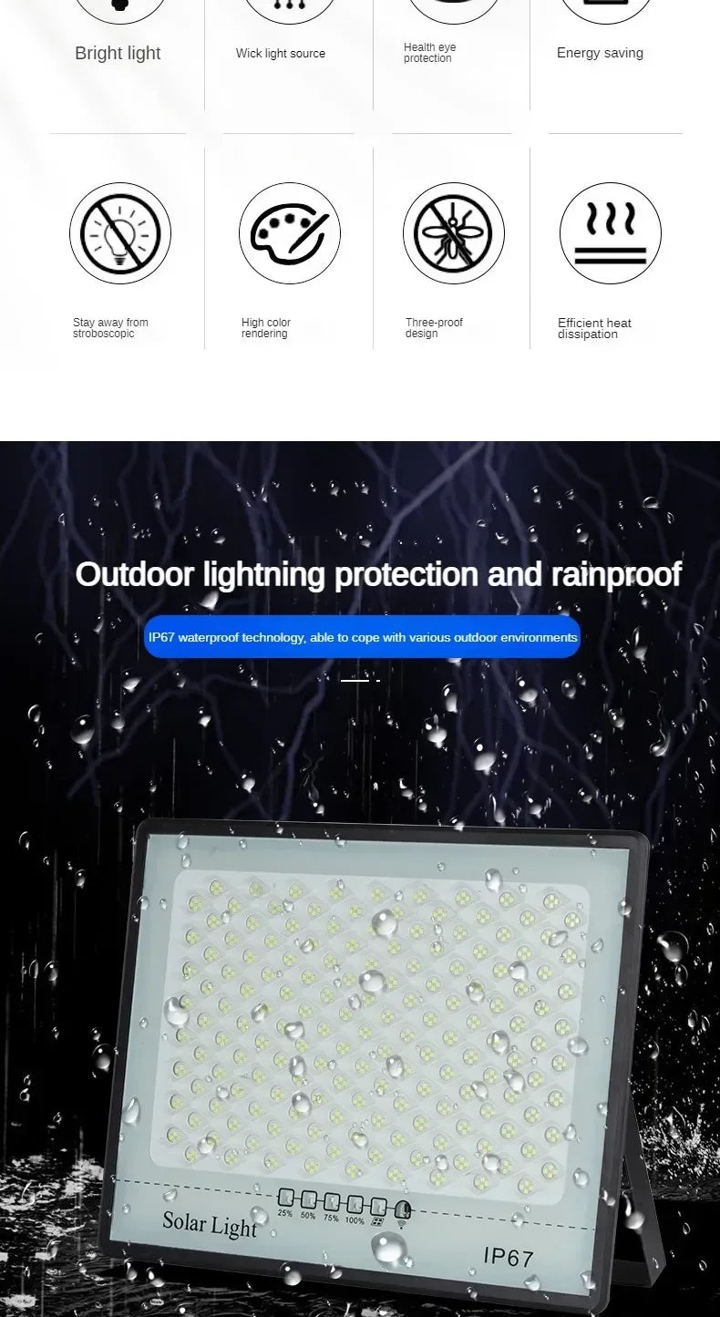 100/200/300W Solar Lamp Outdoor Waterproof Spotlight Led Light Outdoor Lamp with Remote Control Solar Street Lamp Light Control