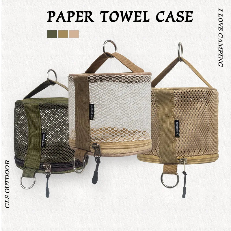 Outdoor Camping Paper Towel Drawer Home Mesh Tube Paper Towel Storage Bag Car Hanging Roll Paper Tube Bag Storage Box