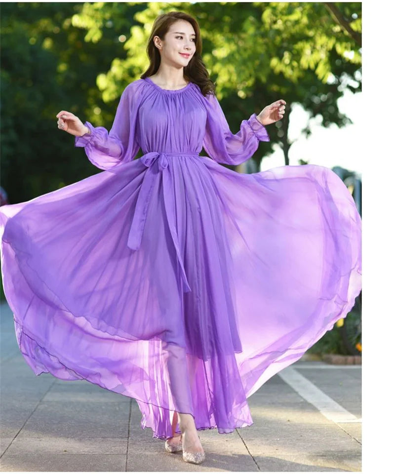 2024 Maxi Dress Women's Sundress Abaya Dubai Chiffon Muslim Dresses New African Turkey Islam Kaftan Robe Long Dresses Vestidos