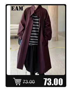 [EAM] 30% Wool X-Long Big Size Warm Woolen Coat New Lapel Long Sleeve Women Jacket Fashion Tide Autumn Winter 2024 1DH4053