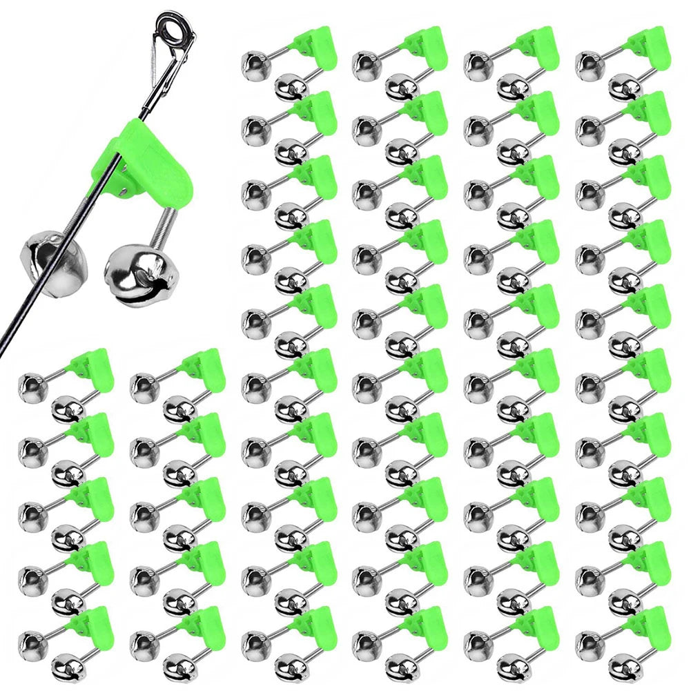 50pcs Fishing Rod Alarm Bells Fishing Ringing Bells Clips With Dual Alert Bell Fishing Gear Accessories