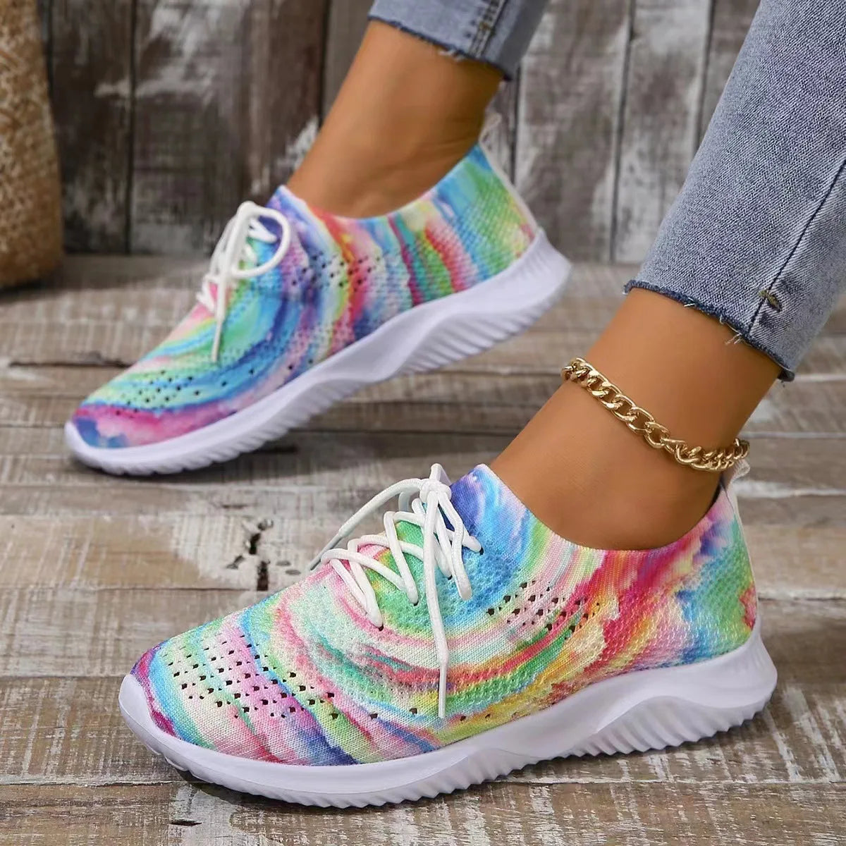 Women Mix Color Mesh Knitted Sneakers 2024 Autumn Lightweight Breathable Soft Sole Running Shoes Woman Slip on Flats Sock Shoes