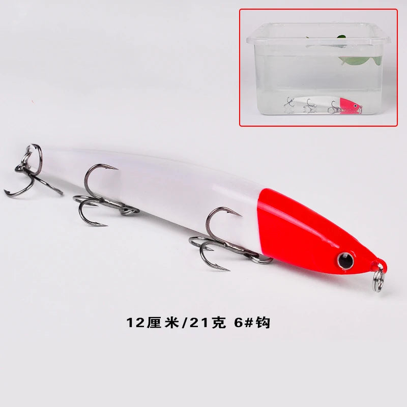 1 Pcs Luminous Bait Red Head White Body Floating Water Mino Plastic Hard Bait Bionic Bait Luminous Submerged Pencil Fishing Gear