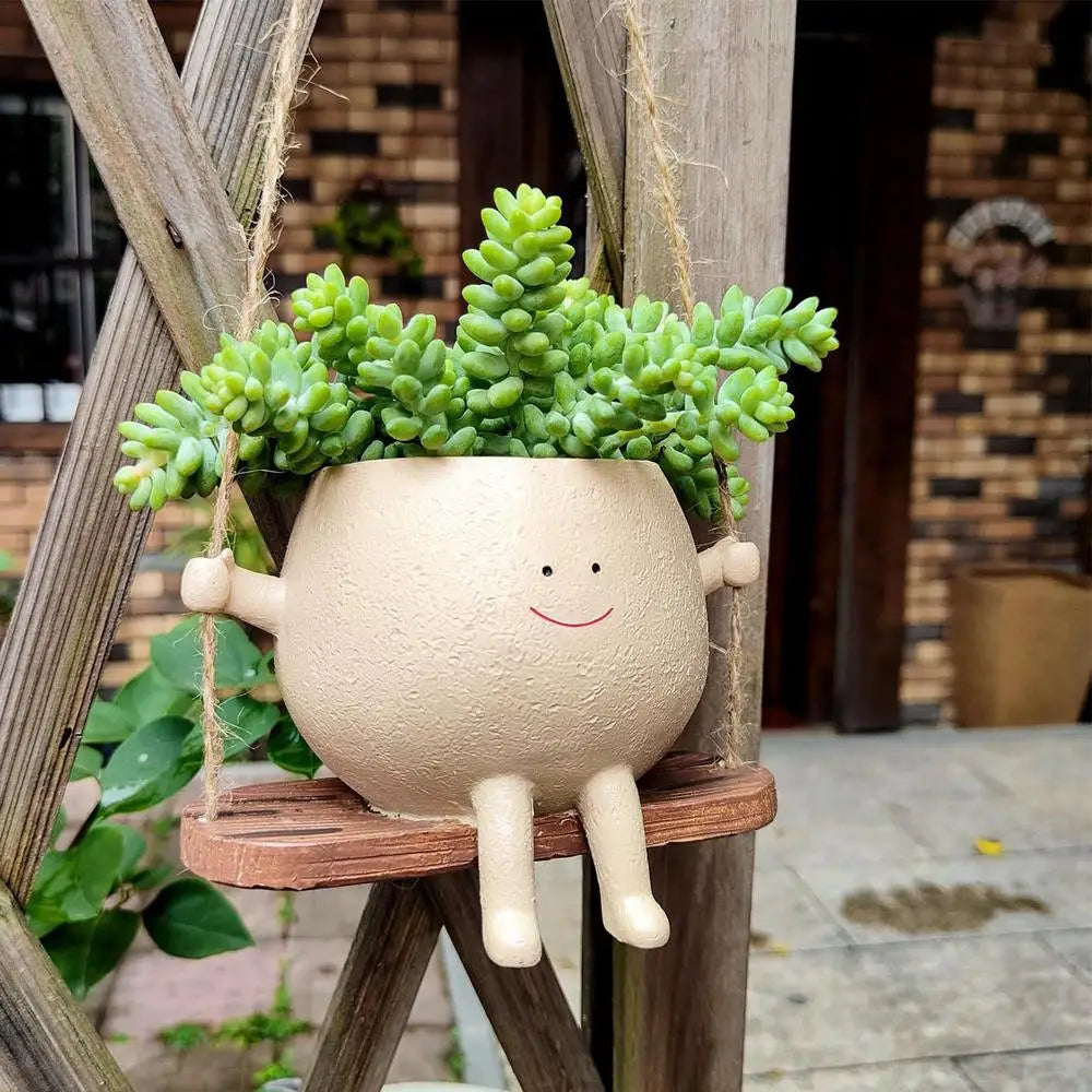 Swing Flower Pot Resin Smiling Face Planter Pot Creative Wall Hanging Planter For Indoor Outdoor Plants Gardening Accessories