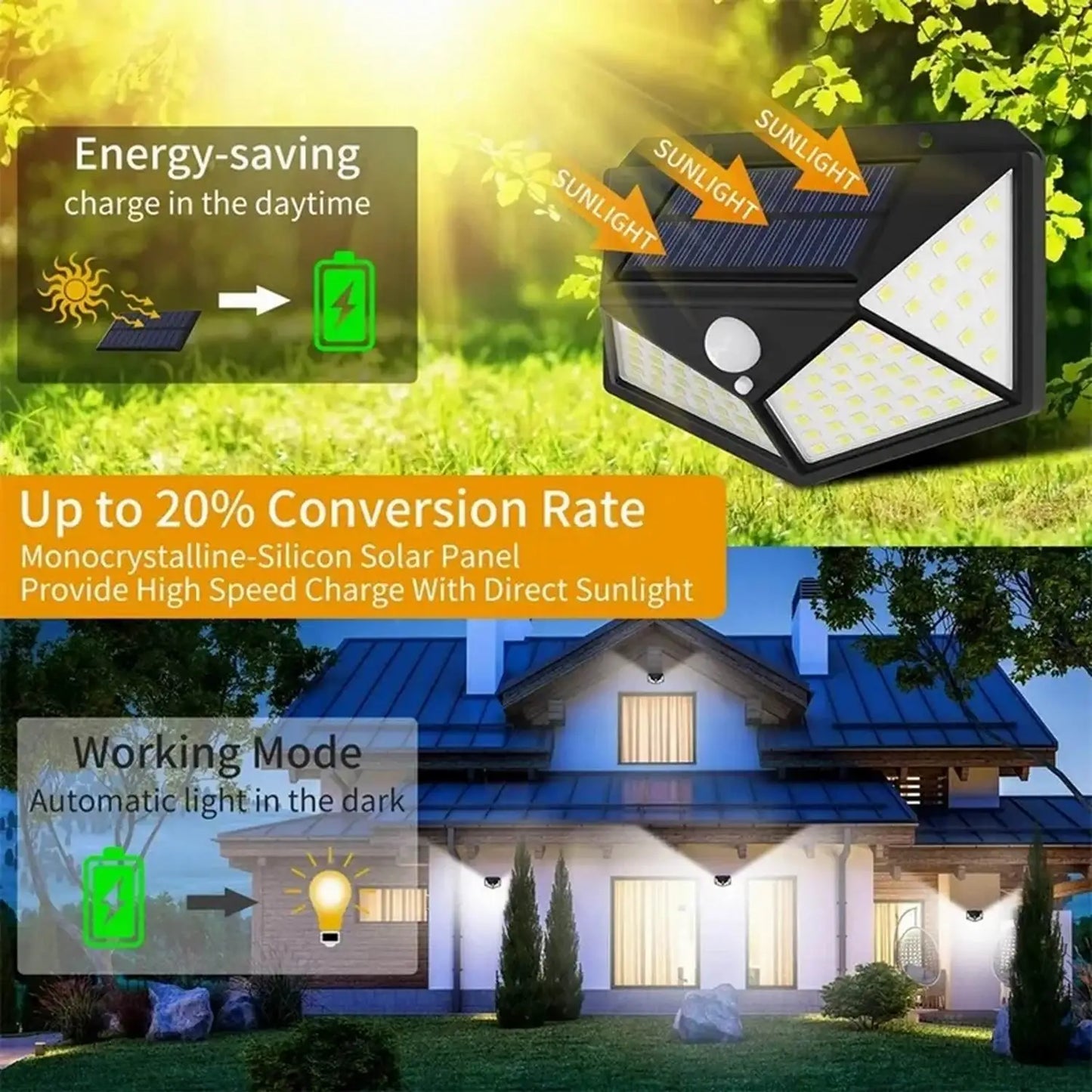 Solar Lights Outdoor 6 Pack, 100LED/3 Modes 270° Lighting Angle Motion Sensor Security Lights, IP65 Waterproof