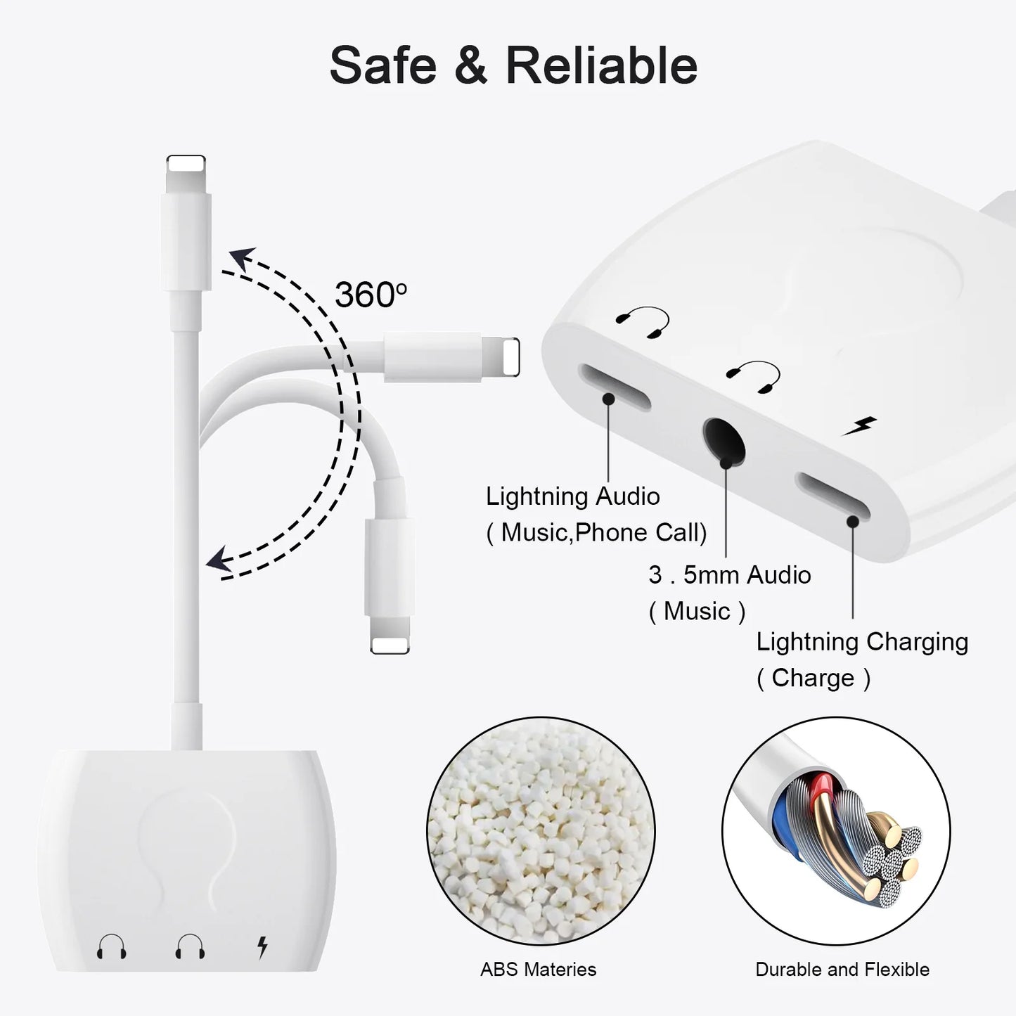 Lightning iPhone to Dual 3.5mm Aux Audio Headphone/Earphone Jack Adapter/Splitter/Cable Cord/Connector/Dongle with Charging