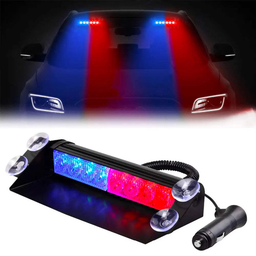 Car LED Police Lights Strobe Light 12V Emergency Signal Lamps Warning Light Auto Truck Flashing Windshield Flash Lighting 8 Leds