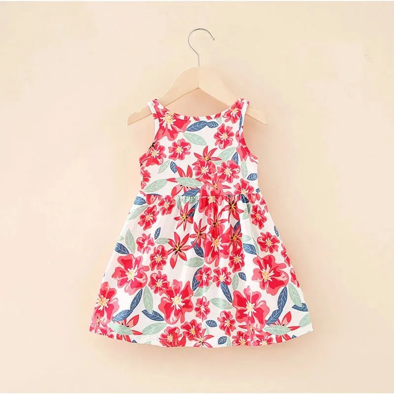 Sleeveless Printed Dress Milk Silk Material Comfortable and Good-looking A- line Skirt Kid's Slip Dress for Height 75-115cm Girl