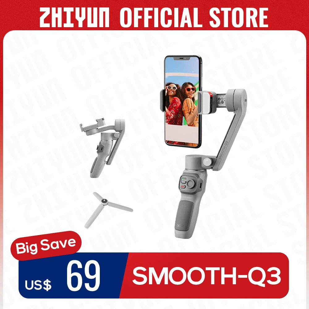 ZHIYUN Official SMOOTH Q3 Gimbal Smartphone 3-Axis Phone Gimbals Portable Stabilizer for iPhone 14 pro max/Xiaomi/Huawei