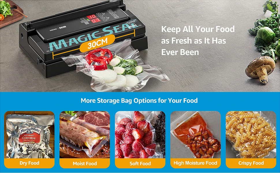 MAGIC SEAL  MS300 Commercial Air-cooled food preservation vacuum sealer Automatic home kitchen  packaging  machine to Mylar bags