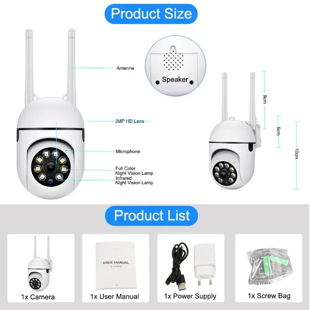 8MP Wifi Wireless Security Monitor Cameras Color Night Vision PTZ Cam Smart Home CCTV HD Surveillance Camera AI Human Tracking