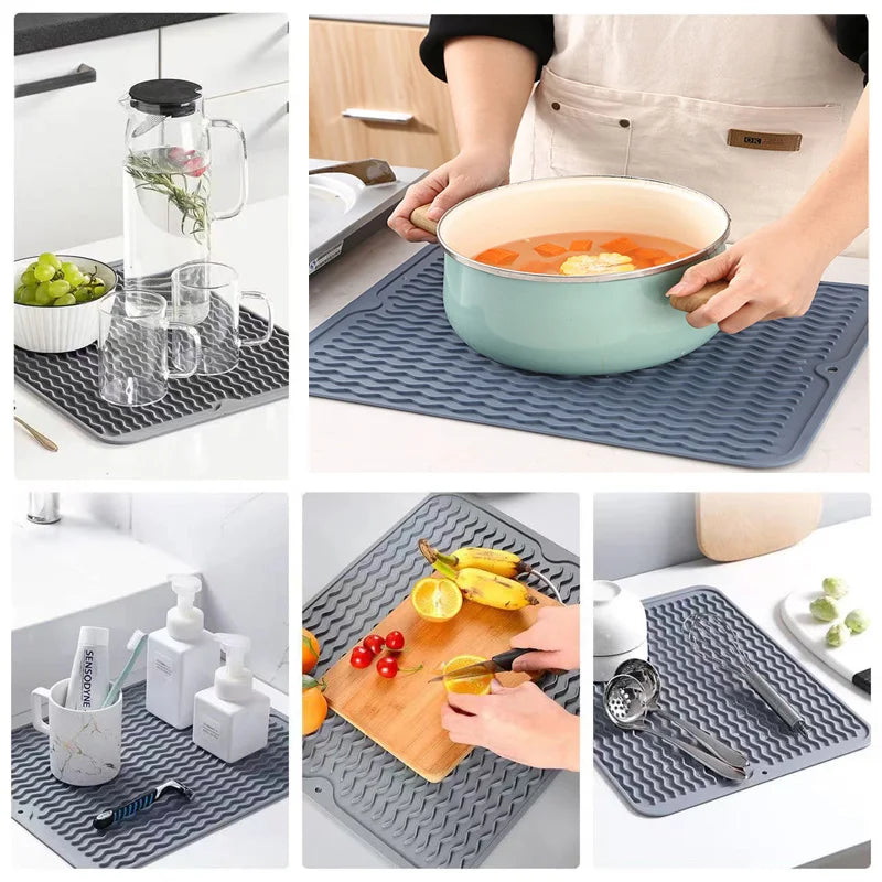 Silicone drying mat, silicone tableware drying mat, heat-resistant and non slip mat, dining table mat, kitchen drainage mat