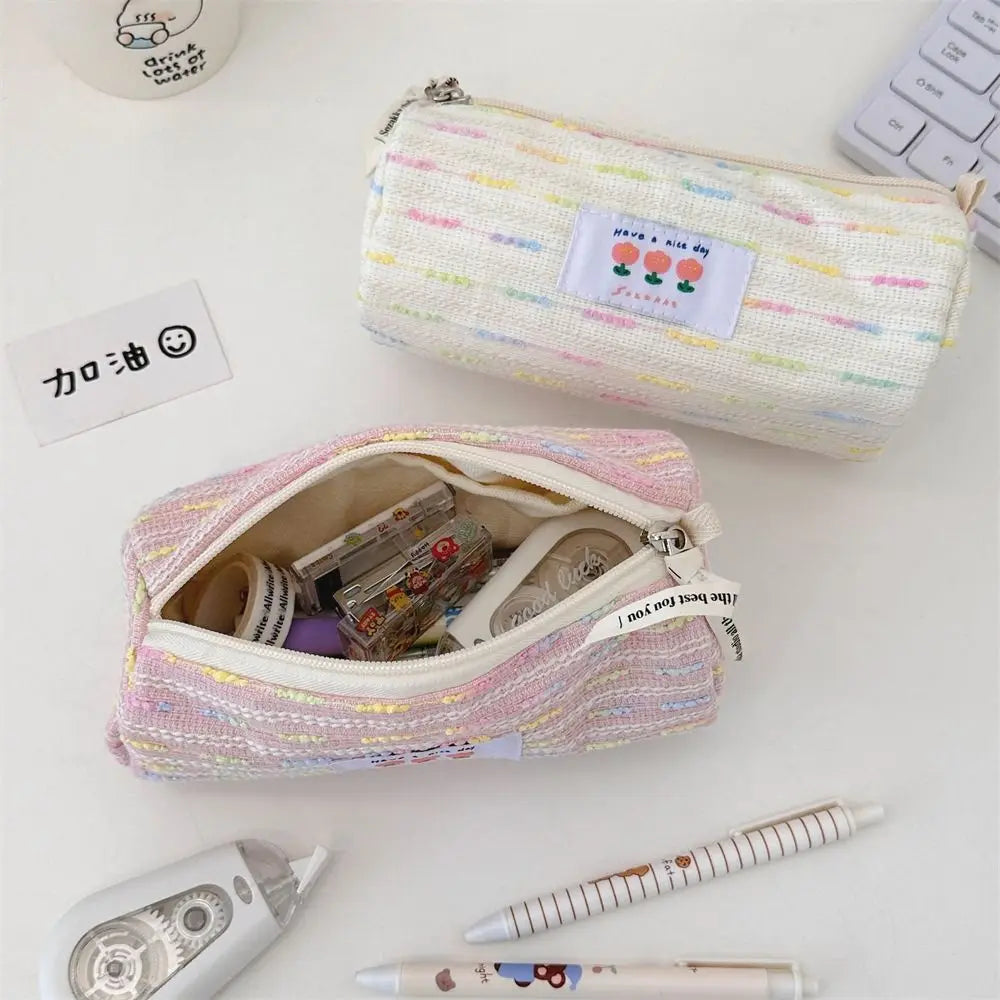 Gift Embroidered Pencil Case Large Capacity Stationary Case Stationary Storage Pouch Cosmetic Bag