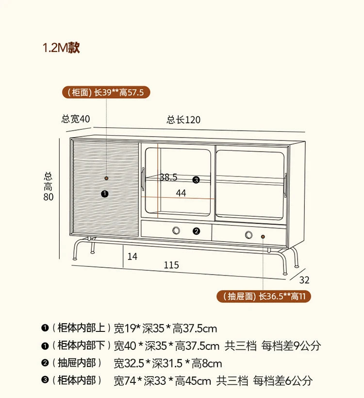 yj Dining Side Cabinet Middle-Ancient Dining Side Locker Kitchen Storage Cabinet Vintage Wine Cabinet Solid Wood Side Cabinet