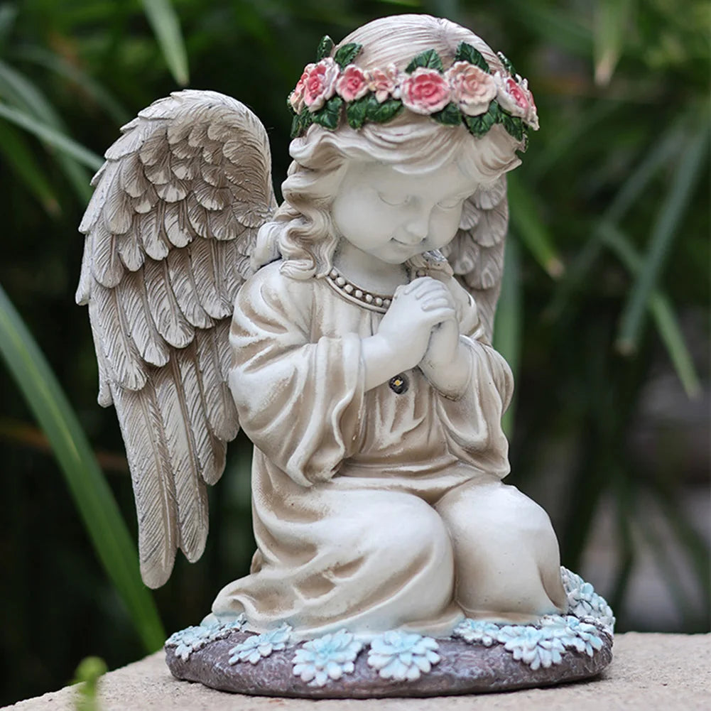 Solar Garden Sculpture With Light Resin Praying Angel Garden Figurine Statue For Outdoor Patio Lawn Yard Porch Garden Decoration