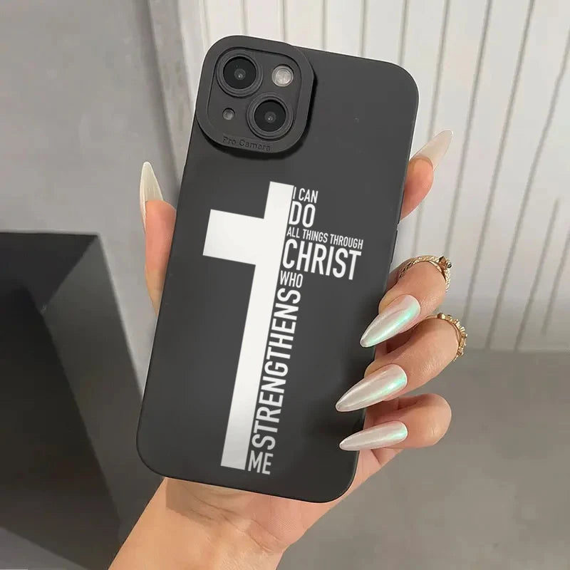 Phone Case For iPhone 16 15 14 11 12 13 Pro Max Mini 7 8 Plus X XR XS Max SE 2020 2022 Black Cross Print Shockproof Soft Cover