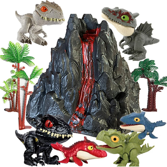 Mini Dinosaurs Volcano Playset with Jurassic Figures Mist Spouting Volcano World Birthday Toys Kids Gift Cake Topper Cupcake