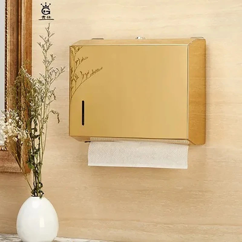 Metal Tissue Holder Gold Paper Towel Dispenser Toilet Paper Holder Box Bathroom Stainless Steel Wall-mounted Without Punching