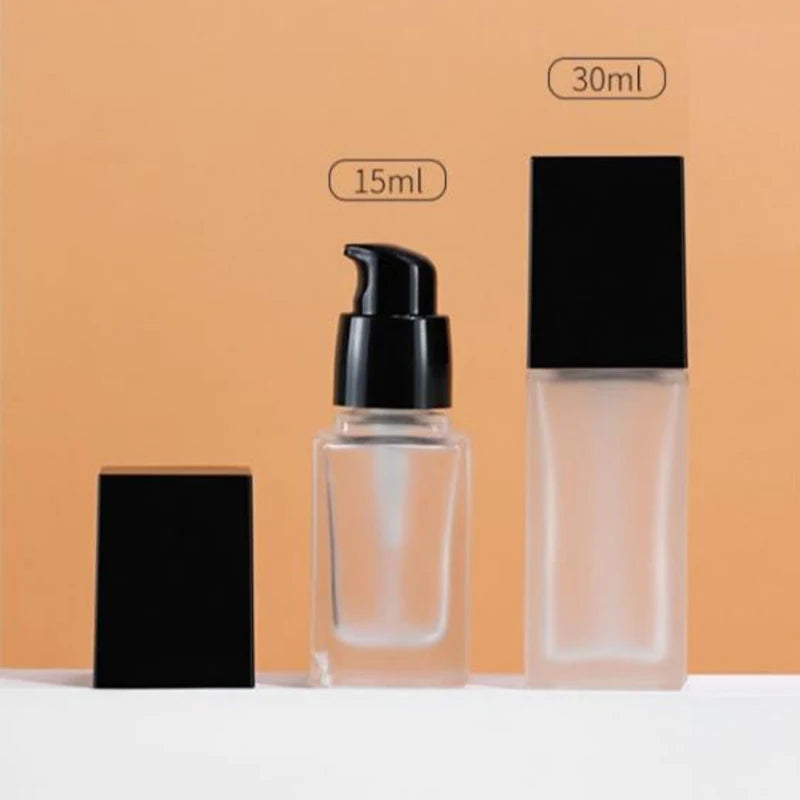 15/30ml Empty Pump Bottle Glass Liquid Foundation Container Makeup Transparent Square Refillable Bottle Portable Pump Bottle