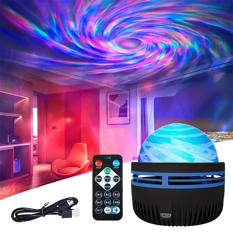 Star Projector Aurora LED USB Night Lights 360°Rotating Lighting Remote Control Ocean Wave Northern Light for Bedroom Party KTV