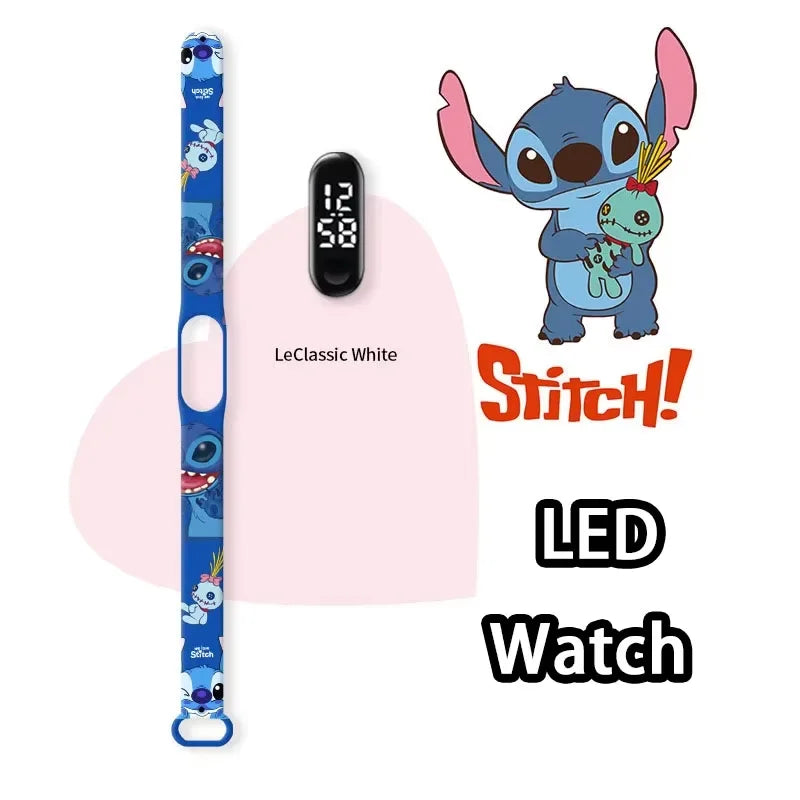 Disney Kids Watch Lilo & Stitch Anime LED Luminous Watch Waterproof Electronic Sports Silicone Watch for Kids Birthday Gift