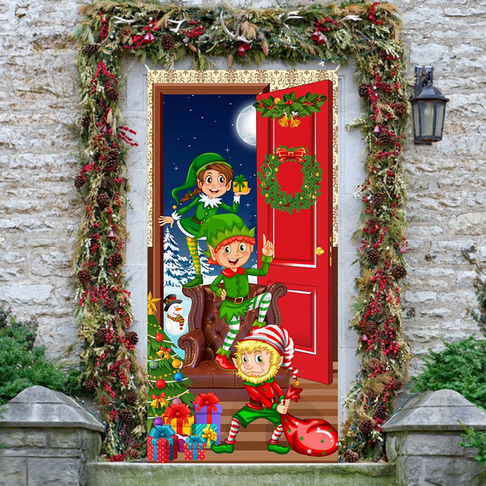 Christmas Door Christmas Door Cover Dog Xmas Tree Gift Decor Outdoor Photo Door Curtain Creative Christmas Hanging Cloth Blanket