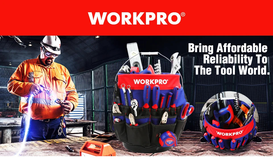 WORKPRO Bucket Tool Organizer 13 to 19L Bucket Boss Portable Foldable Toolbox with 51 Storage Pockets Fits Tools Collection Bag