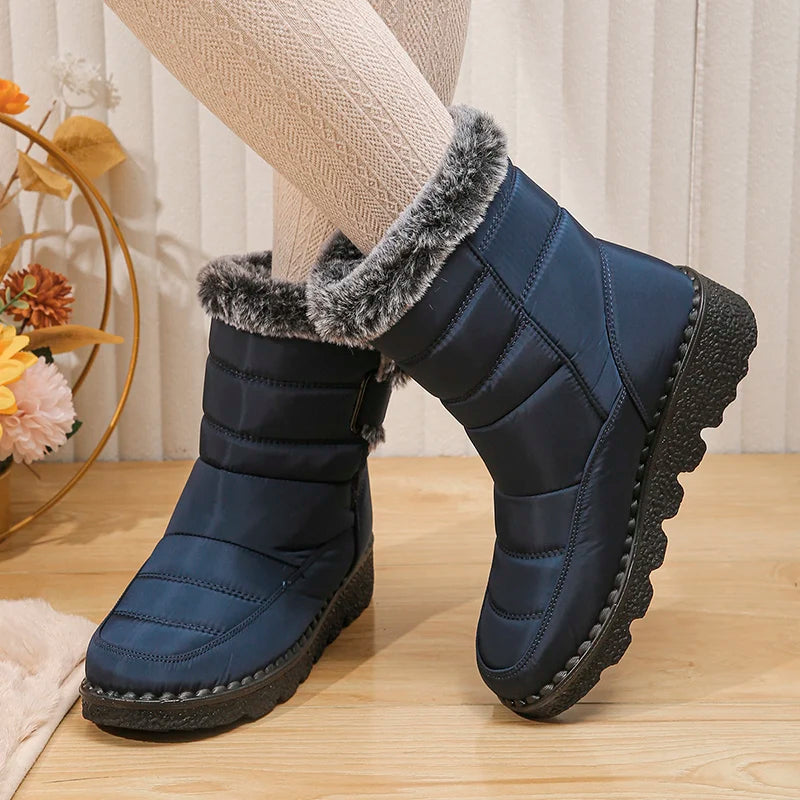 2024 Waterproof Snow Boots for Women Winter Shoes Faux Fur Plush Ankle Boots Woman Plus Size Non-Slip Warm Cotton Botas Mujer