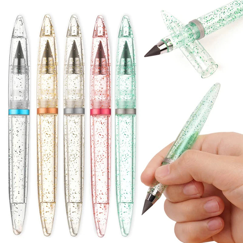 60pcs Durable Unlimited Writing Inkless Pen HB Forever Pencil Acrylic Pen No Dirty Erasable Drawing Office School Stationary