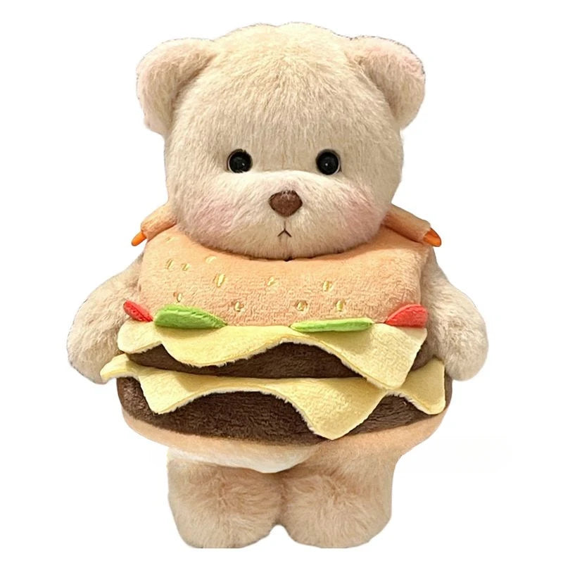 Cute Bear Crossbody Bags for Girls Soft Plush Doll Bear Shoulder Bags Lovely Girls Mini Bags Baby Infant Hamburger Toys Gifts