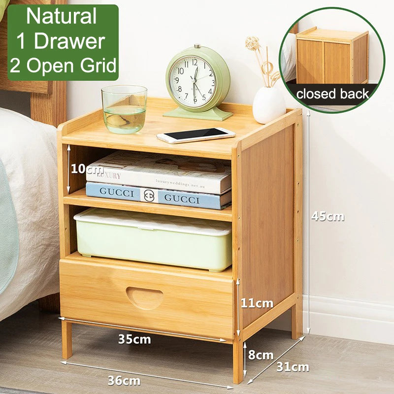 Bamboo Nightstands, Bedside Tables with Open Storage Compartments, Modern Side Table, Easy To Assemble End Table for Bedroom