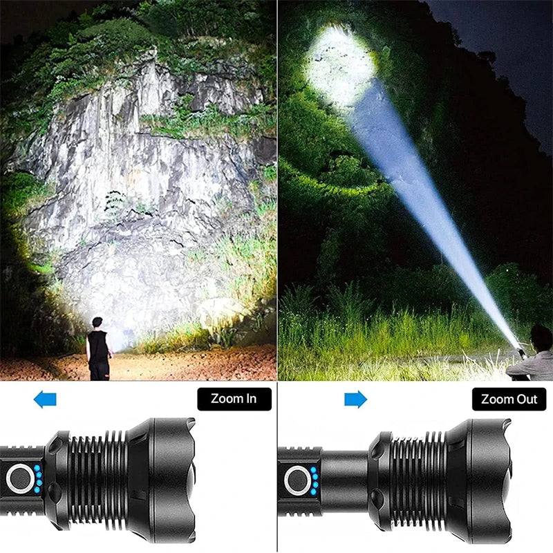 Super Bright Rechargeable Flashlight High Power Led Flashlights Powerful Torch Usb Tactical Lantern Zoom Lighting 1500Meter