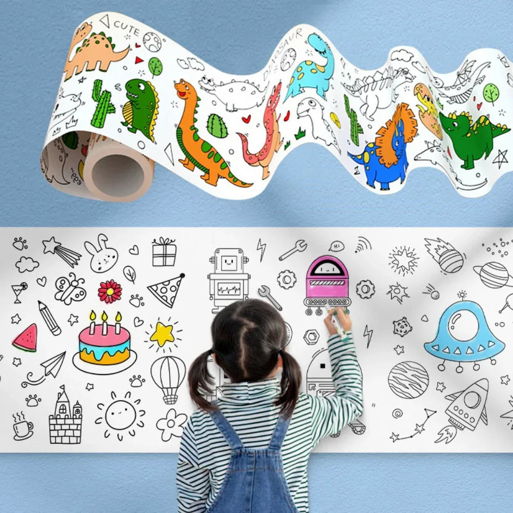 Children Drawing Roll Sticky Color Filling Paper DIY Painting Graffiti Scroll Coloring Paper Rolls for Kids Educational Toy Gift