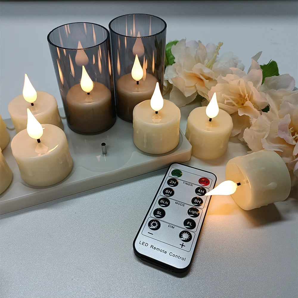 FPOO Rechargeable Candles Flameless Tea Lights With Remote Control Timer LED Lighting Lamp For Home Decor Halloween Decor Candle