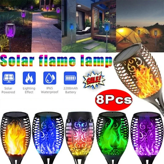 1/2/4/6/8Pcs 12/96LED Solar Flame Torch Lights Flickering Lamp Waterproof Garden Decoration Outdoor Lawn Path Yard Patio 5 Color